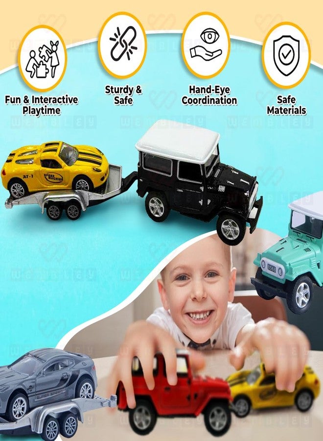 ويمبلي سيارة لعبة ويمبلي لاند كروزر مصبوبة مع مقطورة للأطفال من الجنسين، مجموعة لعب سيارة صغيرة تعمل بالسحب للخلف مع ناقلة نقل متعددة الاستخدامات عشوائية - مجموعة من قطعتين - Image 5